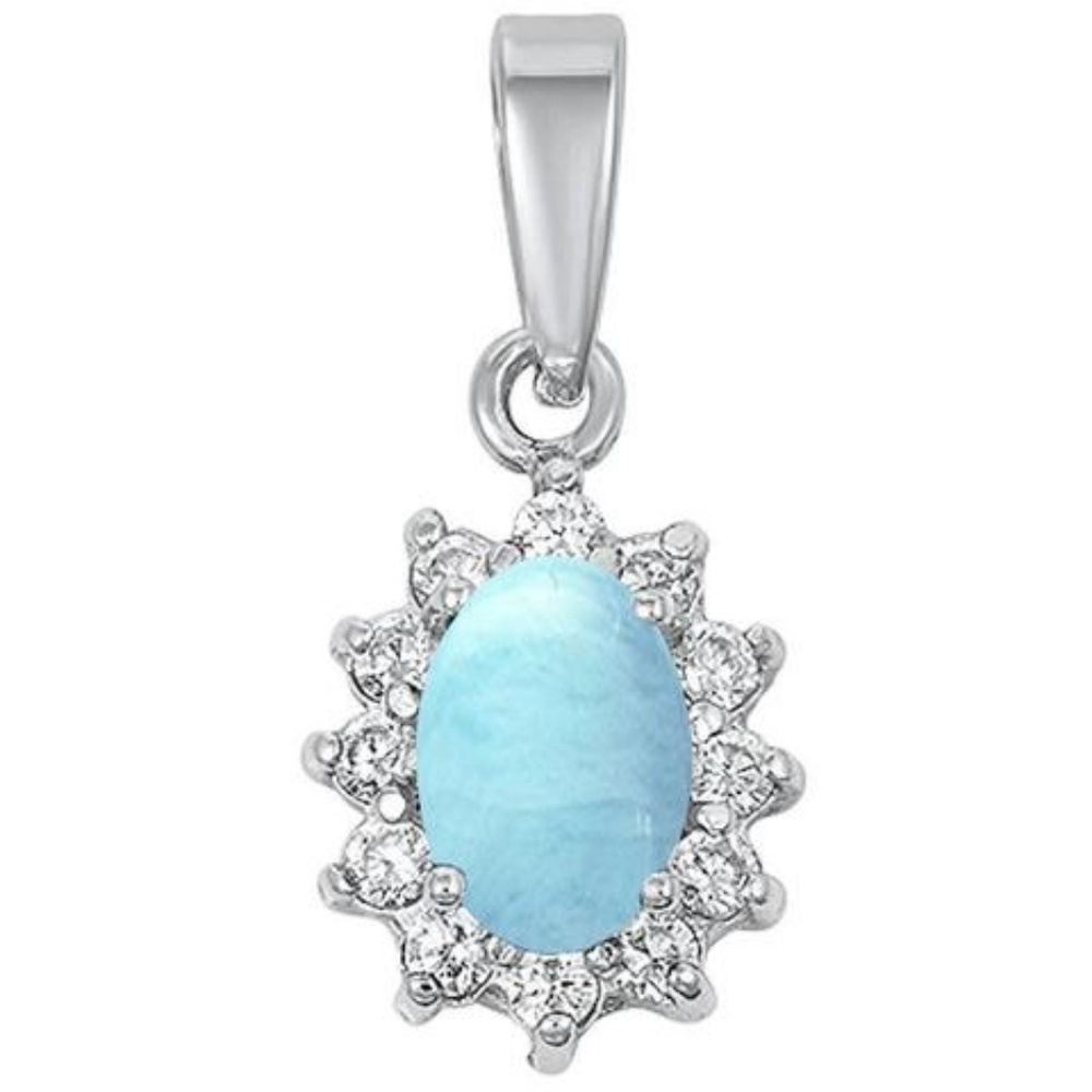 natural larimar and cubic zirconia pendant
